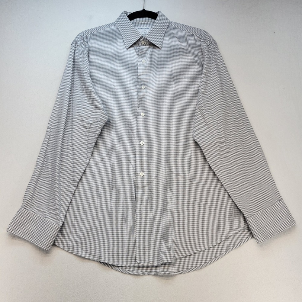 Nordstrom Dress Shirt Trim Fit Mens 16.5/32-33 Gray Houndstooth Cotton Button
